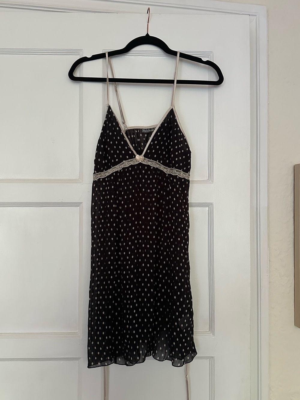 Black Polka Dot Slip Dress with Cream Trim